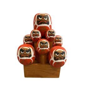 Daruma Kokeshi Diorama 7 Times Down 8 Times Up‎ Stack Vintage Japanese Figures